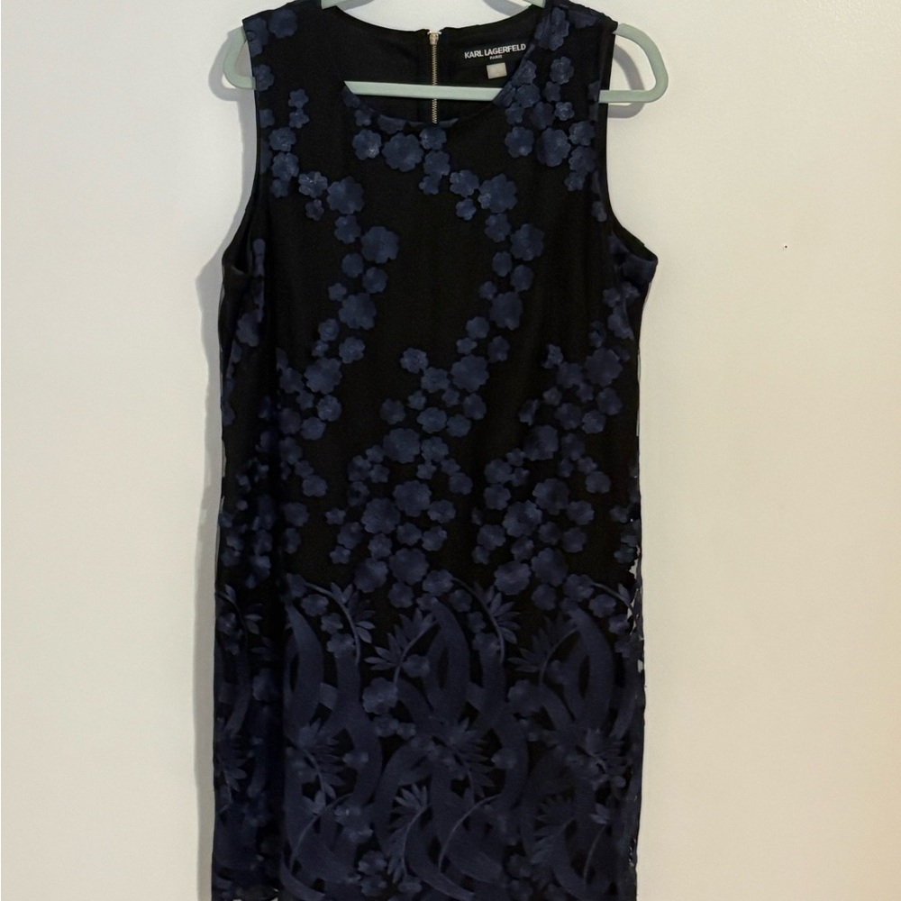 Karl Lagerfeld Black and Blue Floral Mini Dress/Sheath